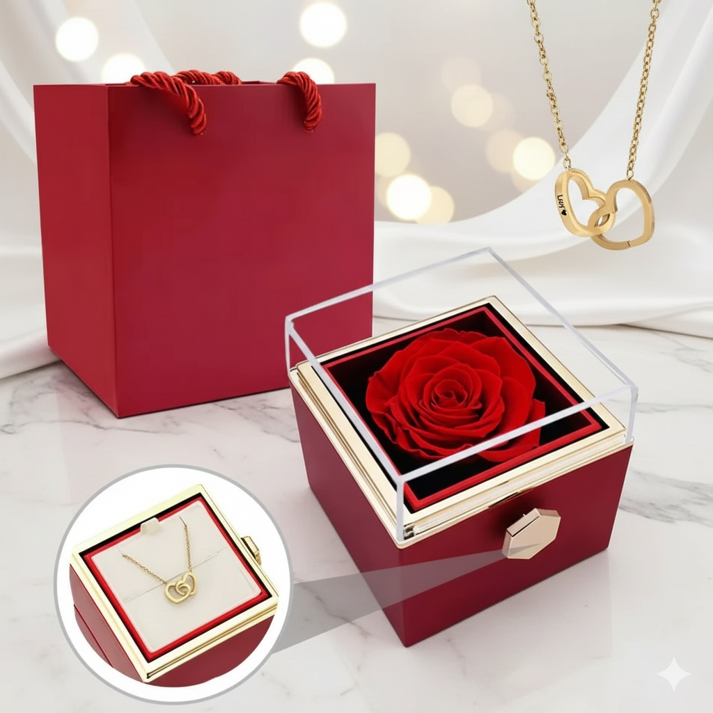 LoveBoxik - Obrotowe Pudełko z Wieczną Różą